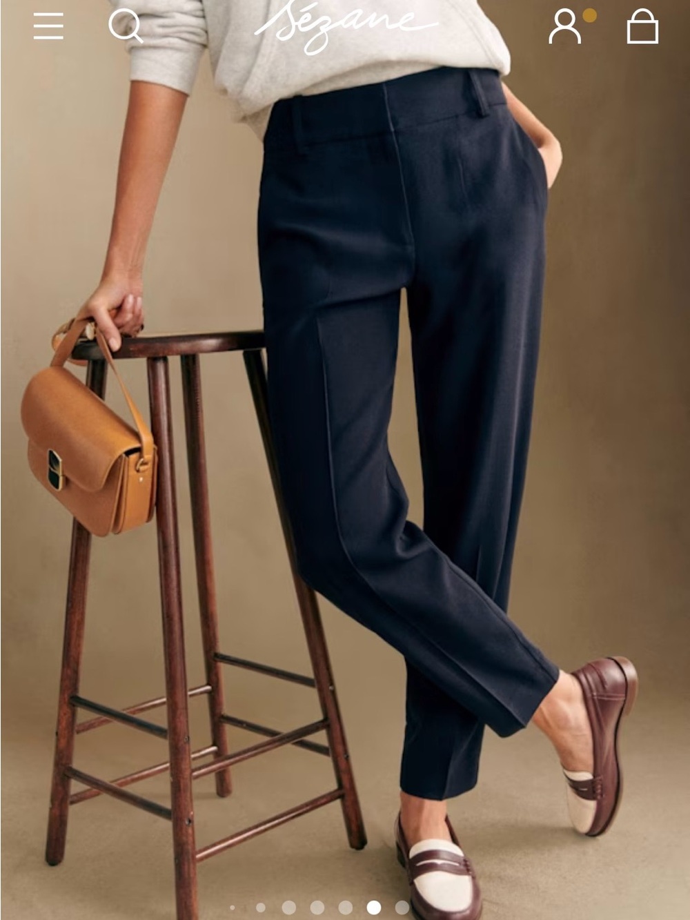 Sezane Navy Tailored Mid-Rise Trousers